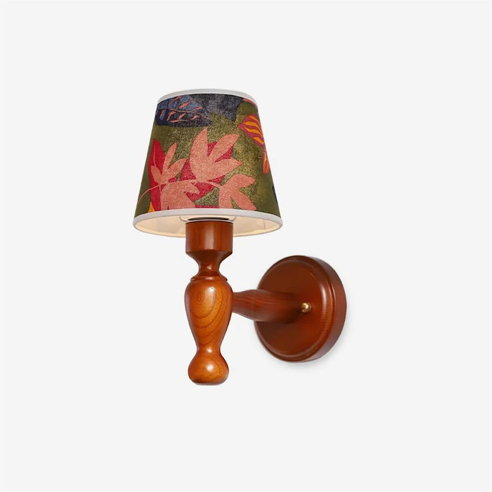 Wall Lamp | Floral Fabric Shade & Wood Frame | Dimmer-Compatible