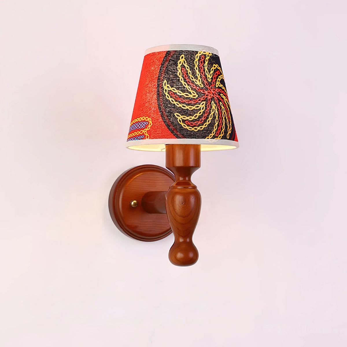 Wall Lamp | Floral Fabric Shade & Wood Frame | Dimmer-Compatible
