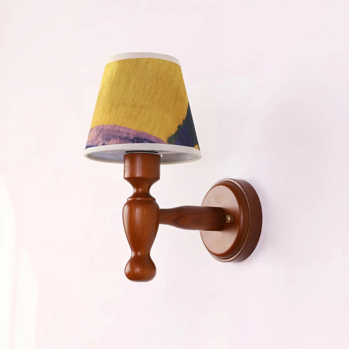Wall Lamp | Floral Fabric Shade & Wood Frame | Dimmer-Compatible