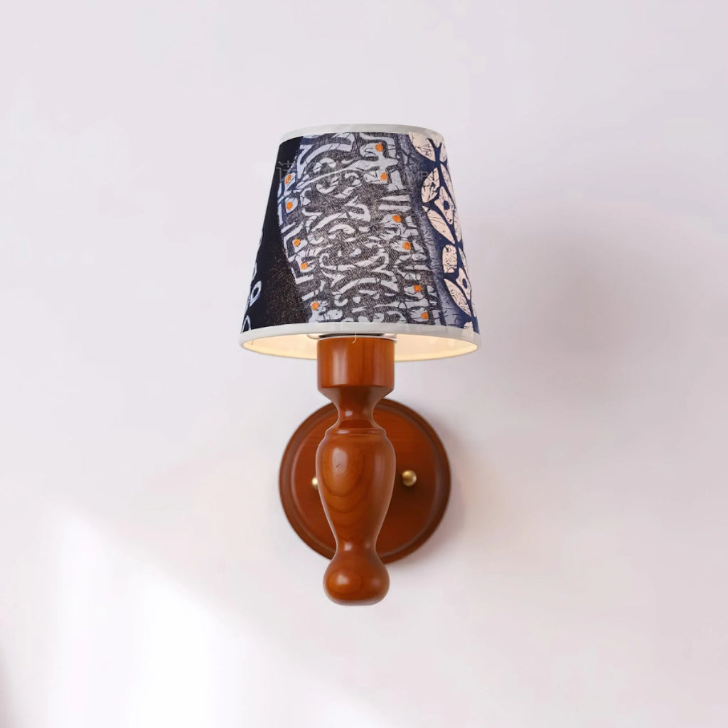 Wall Lamp | Floral Fabric Shade & Wood Frame | Dimmer-Compatible