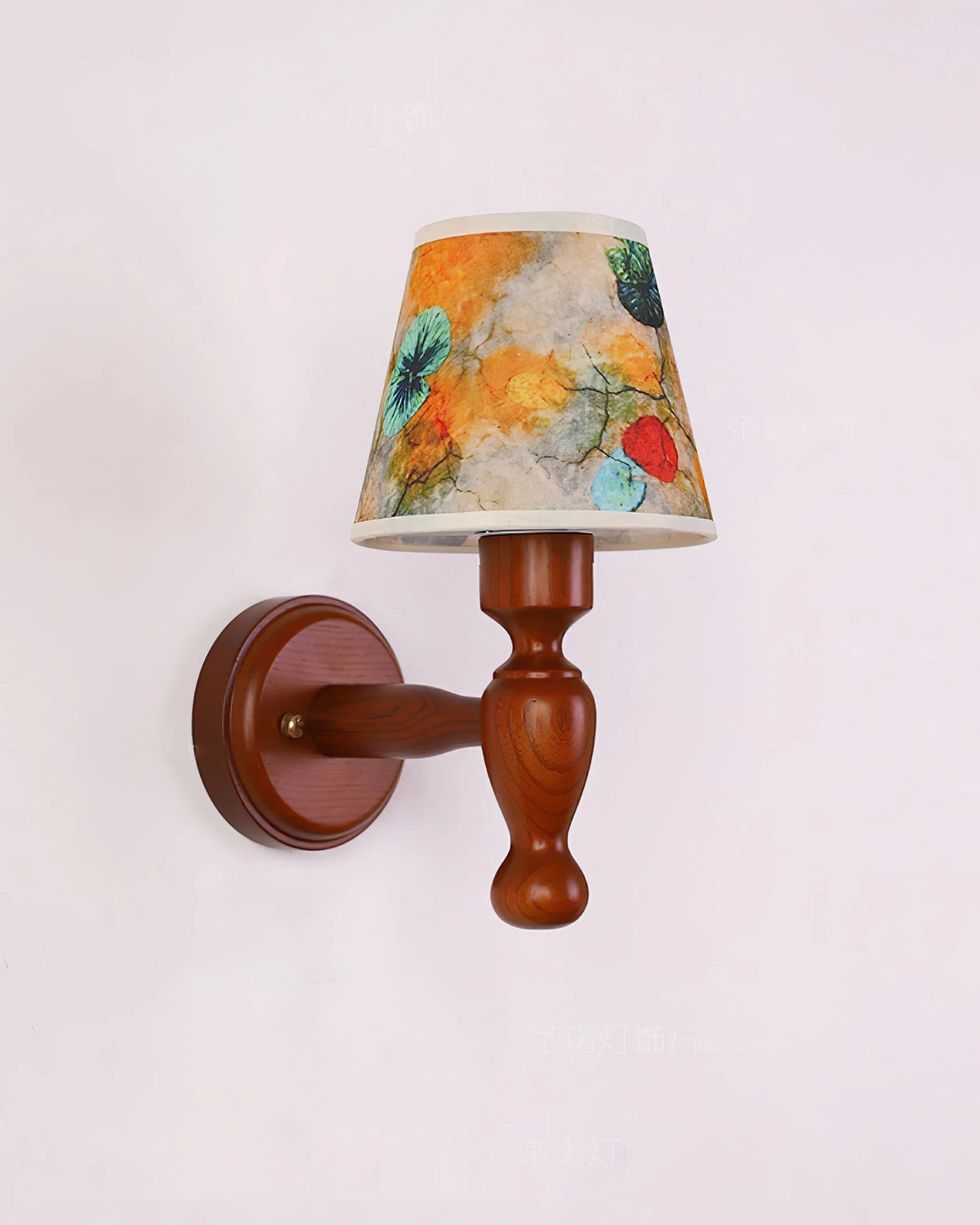Wall Lamp | Floral Fabric Shade & Wood Frame | Dimmer-Compatible
