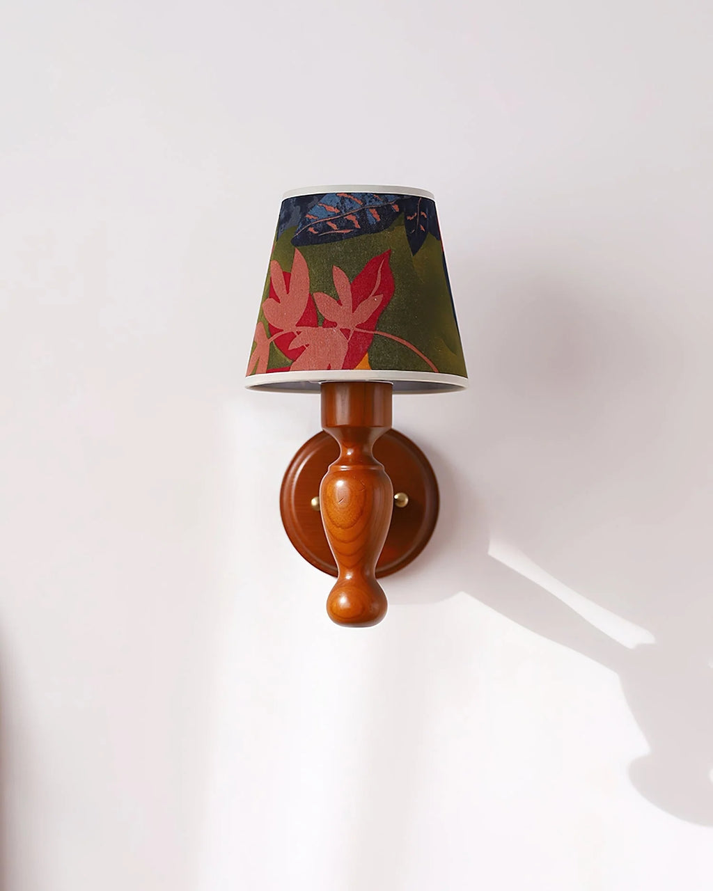 Wall Lamp | Floral Fabric Shade & Wood Frame | Dimmer-Compatible