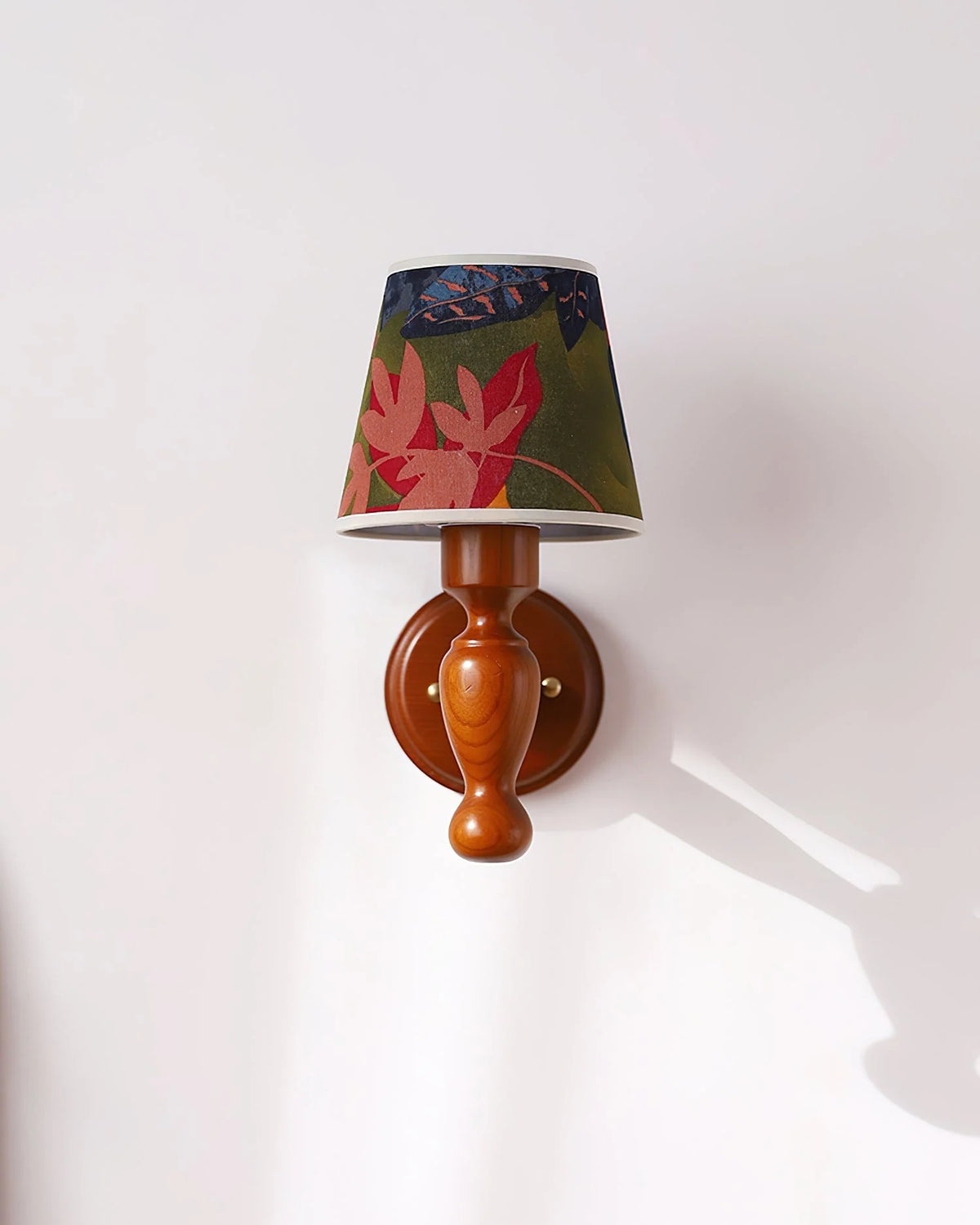 Wall Lamp | Floral Fabric Shade & Wood Frame | Dimmer-Compatible