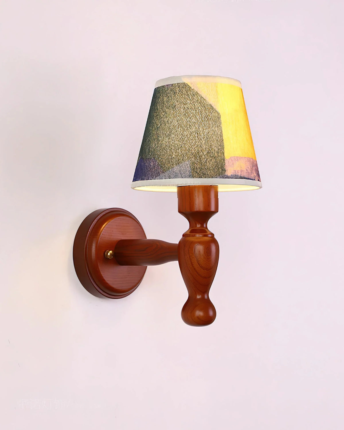 Wall Lamp | Floral Fabric Shade & Wood Frame | Dimmer-Compatible