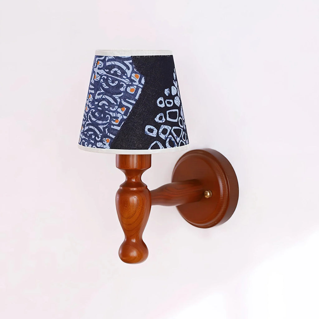 Wall Lamp | Floral Fabric Shade & Wood Frame | Dimmer-Compatible