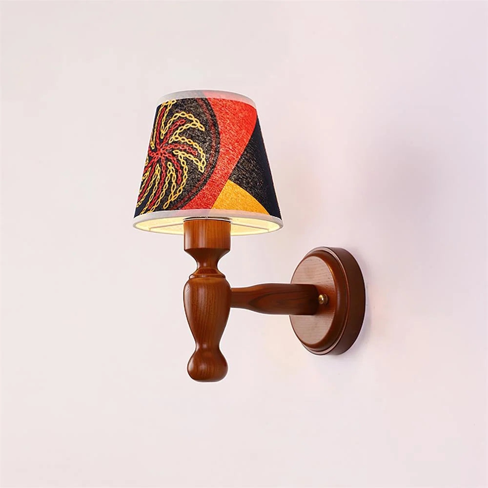 Wall Lamp | Floral Fabric Shade & Wood Frame | Dimmer-Compatible