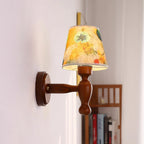 Wall Lamp | Floral Fabric Shade & Wood Frame | Dimmer-Compatible