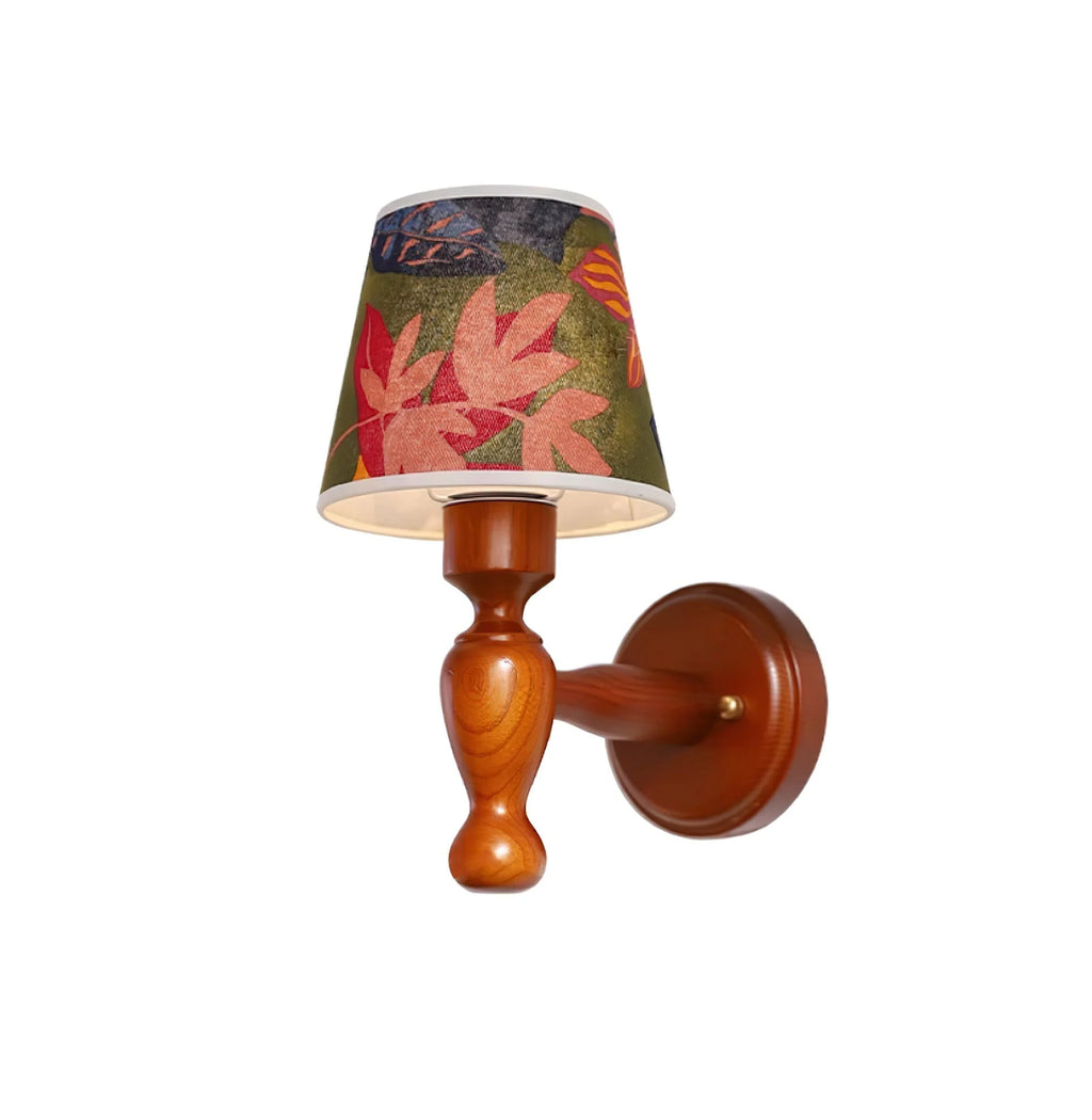 Wall Lamp | Floral Fabric Shade & Wood Frame | Dimmer-Compatible