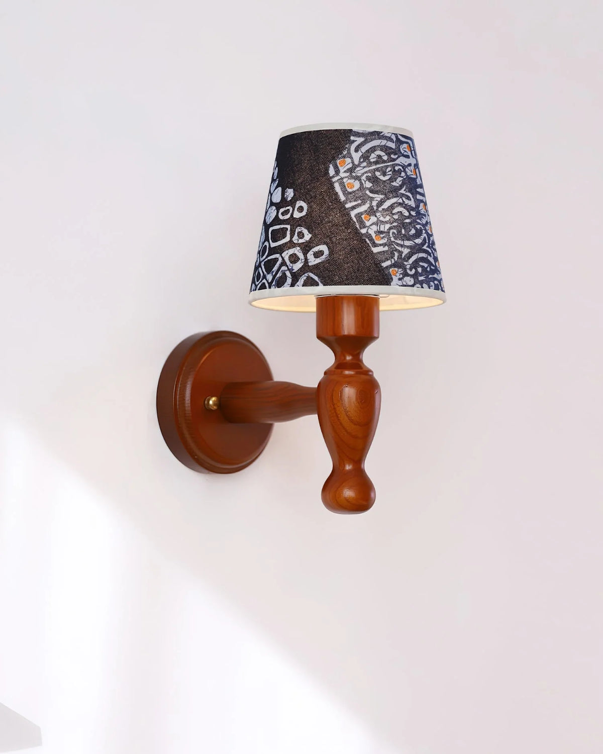 Wall Lamp | Floral Fabric Shade & Wood Frame | Dimmer-Compatible
