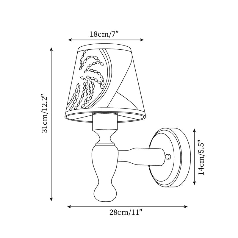 Wall Lamp | Floral Fabric Shade & Wood Frame | Dimmer-Compatible