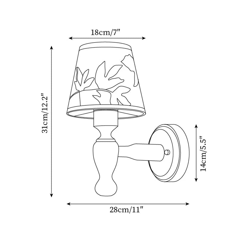 Wall Lamp | Floral Fabric Shade & Wood Frame | Dimmer-Compatible