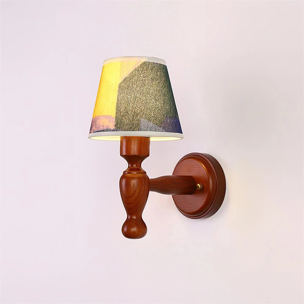 Wall Lamp | Floral Fabric Shade & Wood Frame | Dimmer-Compatible