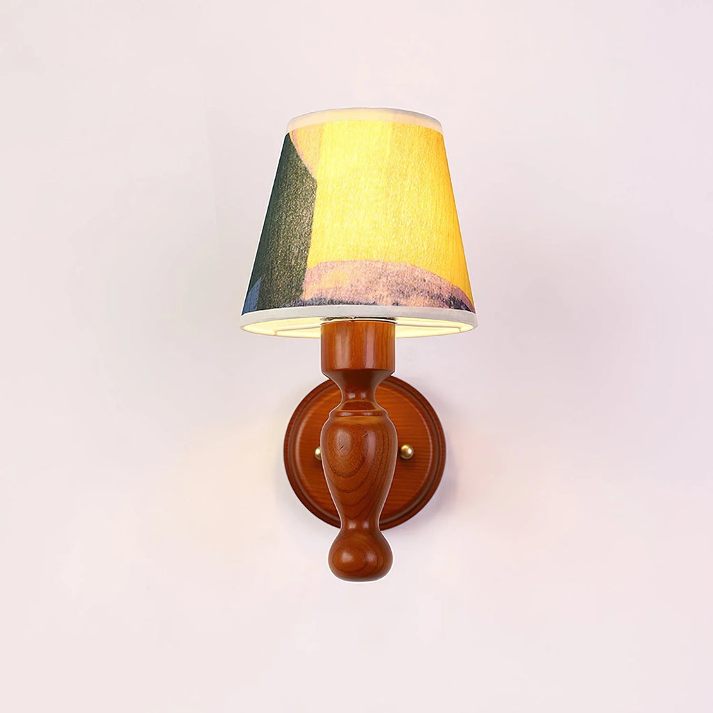 Wall Lamp | Floral Fabric Shade & Wood Frame | Dimmer-Compatible
