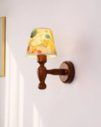Wall Lamp | Floral Fabric Shade & Wood Frame | Dimmer-Compatible