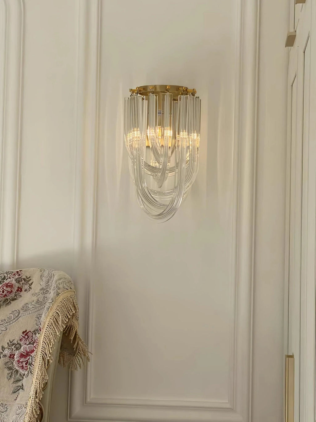 Wall Lamp | Handblown Glass & Gold Metal Base | 23 x 40 cm