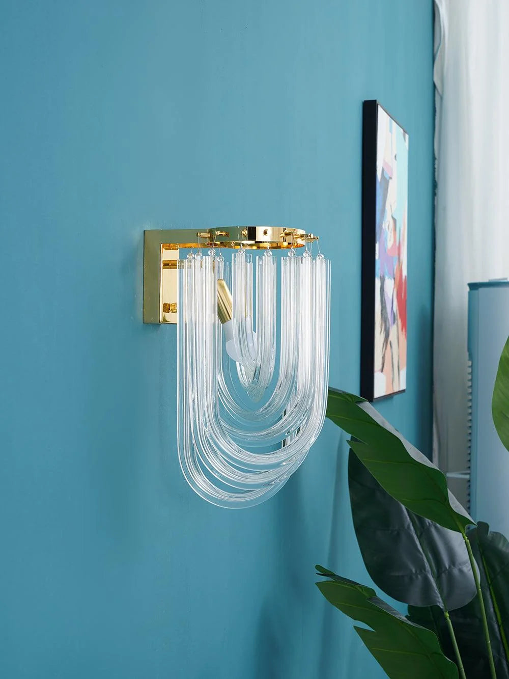 Wall Lamp | Handblown Glass & Gold Metal Base | 23 x 40 cm