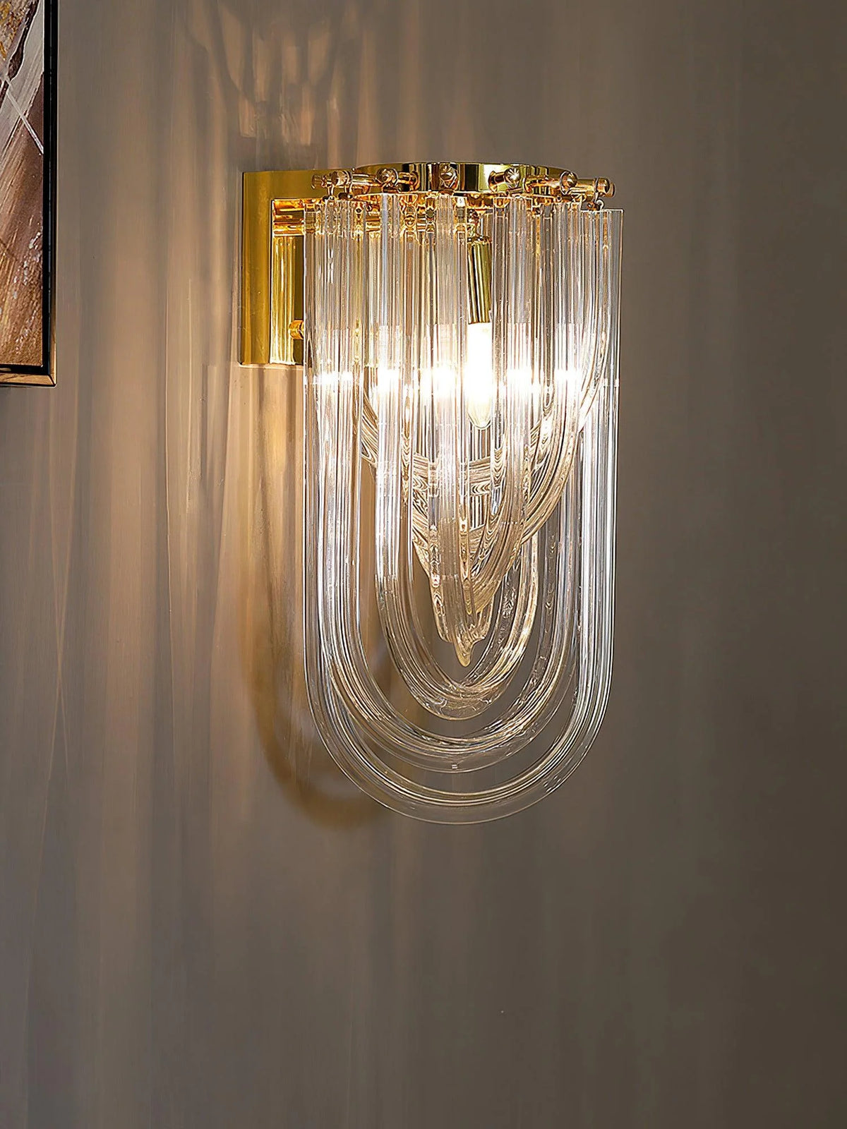 Wall Lamp | Handblown Glass & Gold Metal Base | 23 x 40 cm