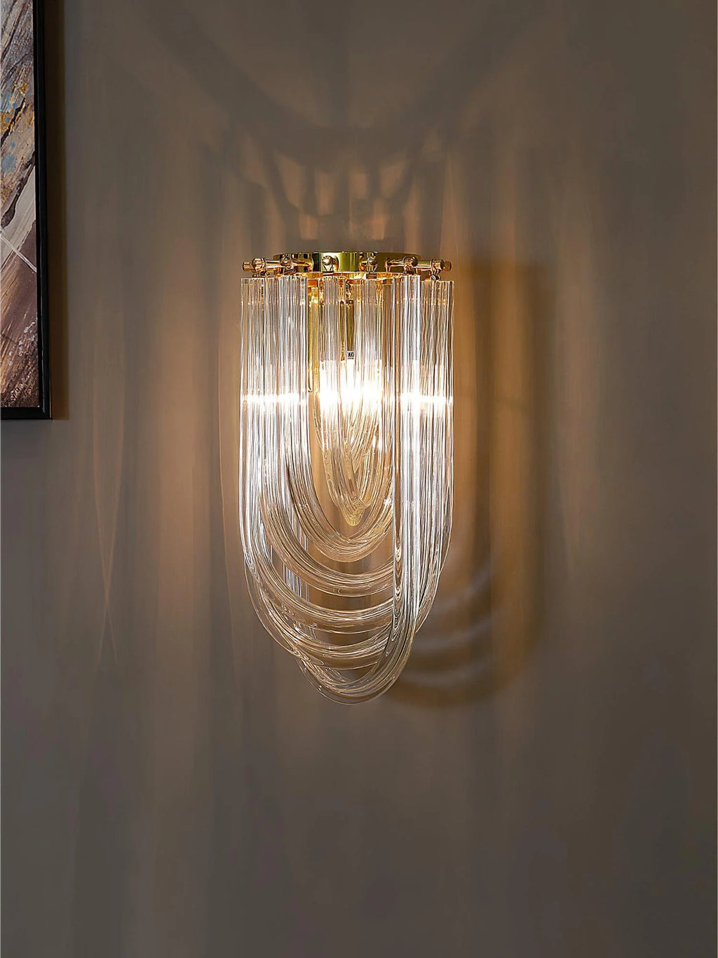 Wall Lamp | Handblown Glass & Gold Metal Base | 23 x 40 cm