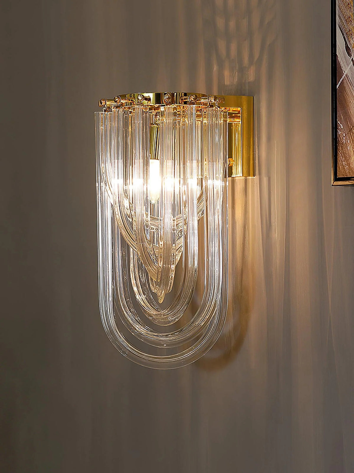 Wall Lamp | Handblown Glass & Gold Metal Base | 23 x 40 cm