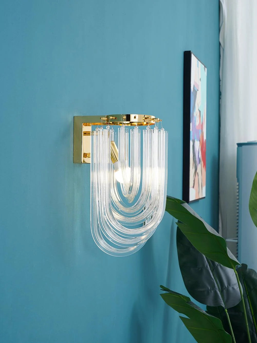 Wall Lamp | Handblown Glass & Gold Metal Base | 23 x 40 cm
