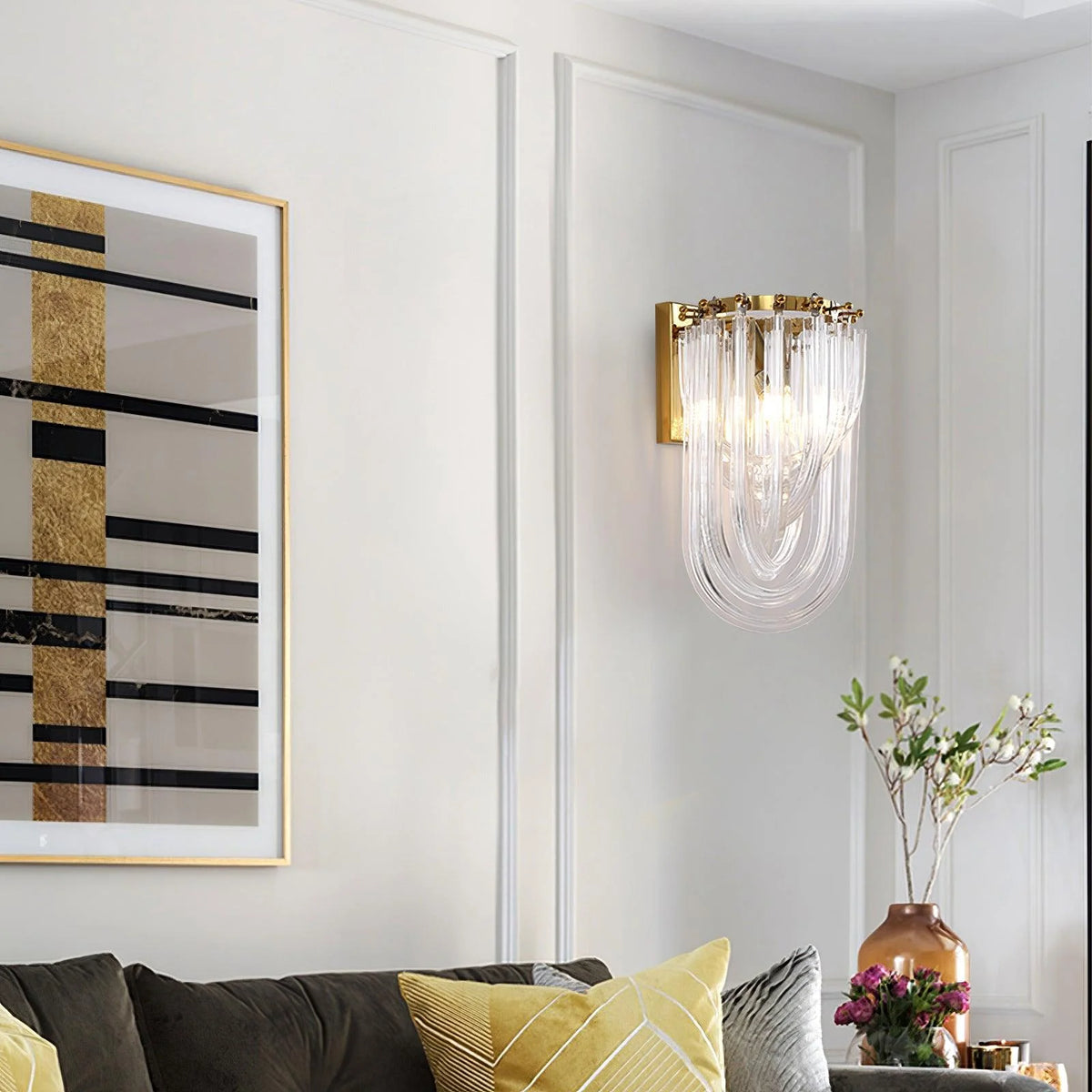 Wall Lamp | Handblown Glass & Gold Metal Base | 23 x 40 cm