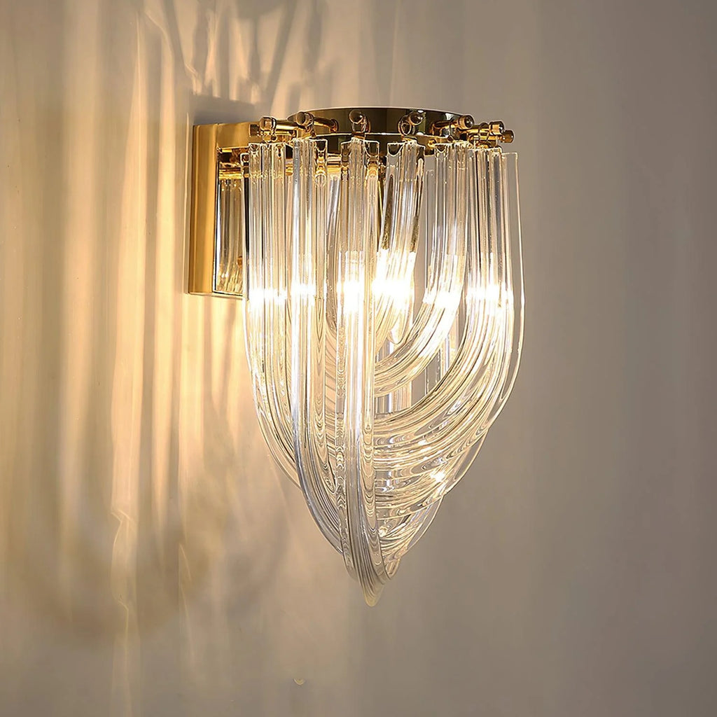 Wall Lamp | Handblown Glass & Gold Metal Base | 23 x 40 cm