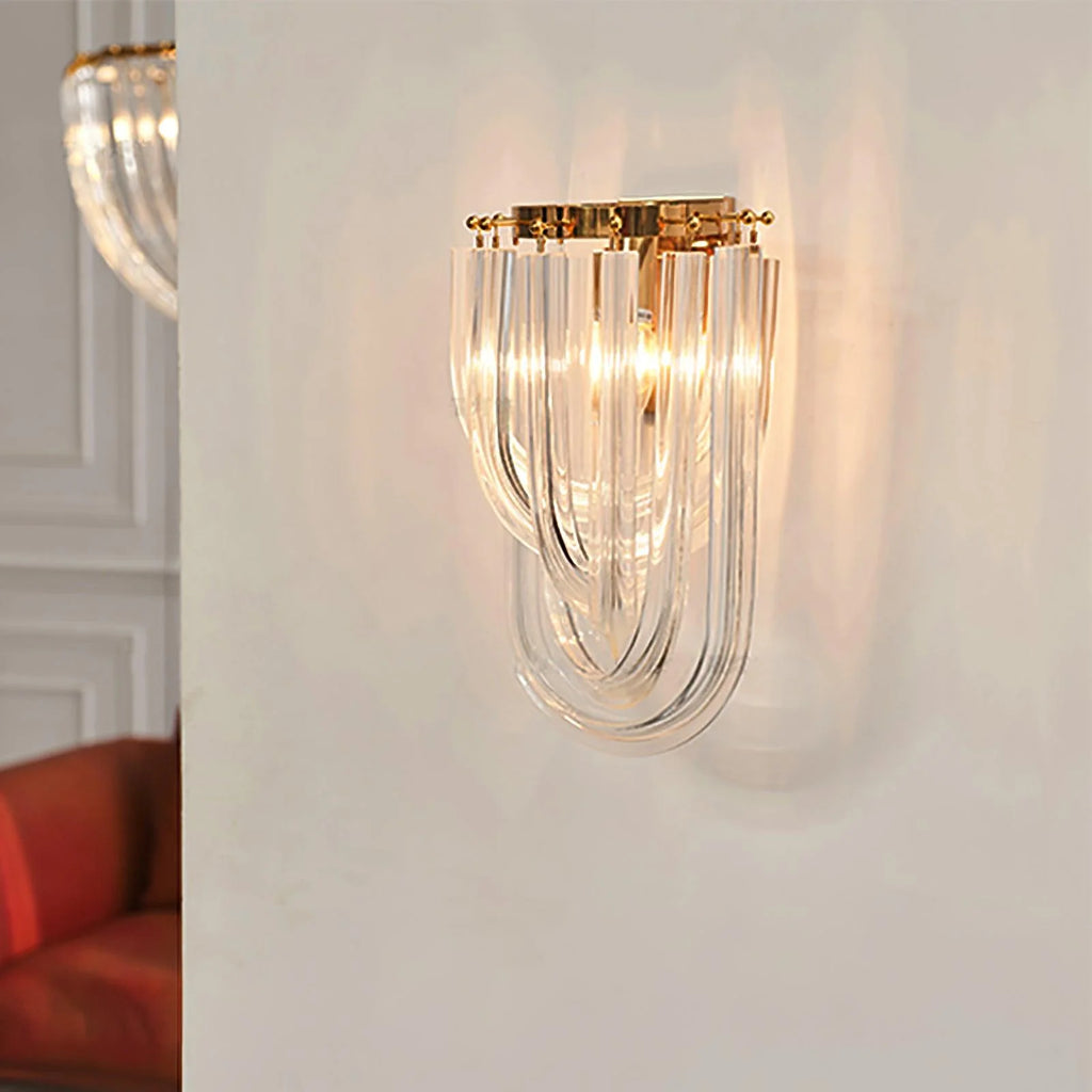 Wall Lamp | Handblown Glass & Gold Metal Base | 23 x 40 cm