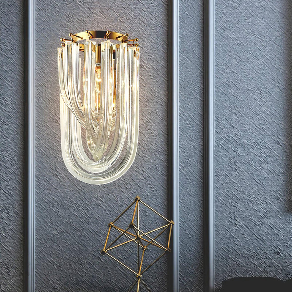 Wall Lamp | Handblown Glass & Gold Metal Base | 23 x 40 cm