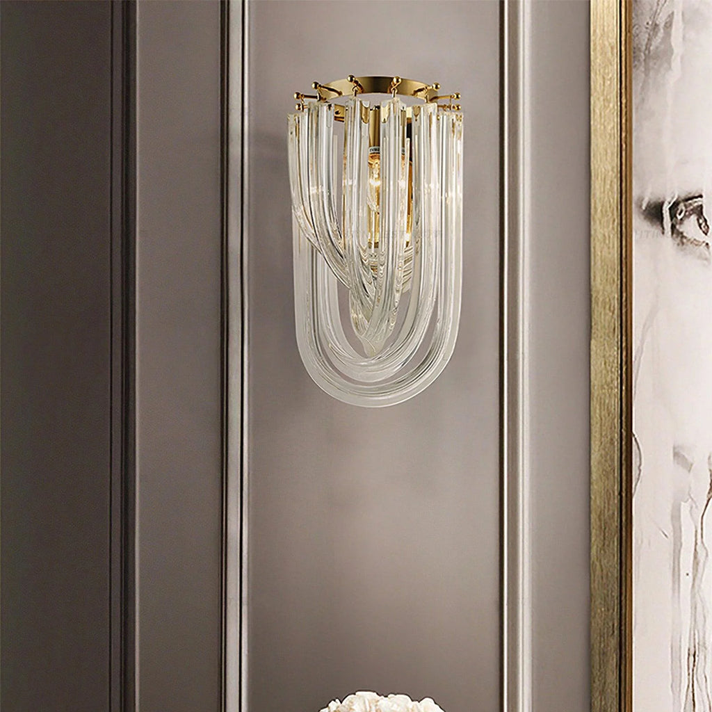 Wall Lamp | Handblown Glass & Gold Metal Base | 23 x 40 cm