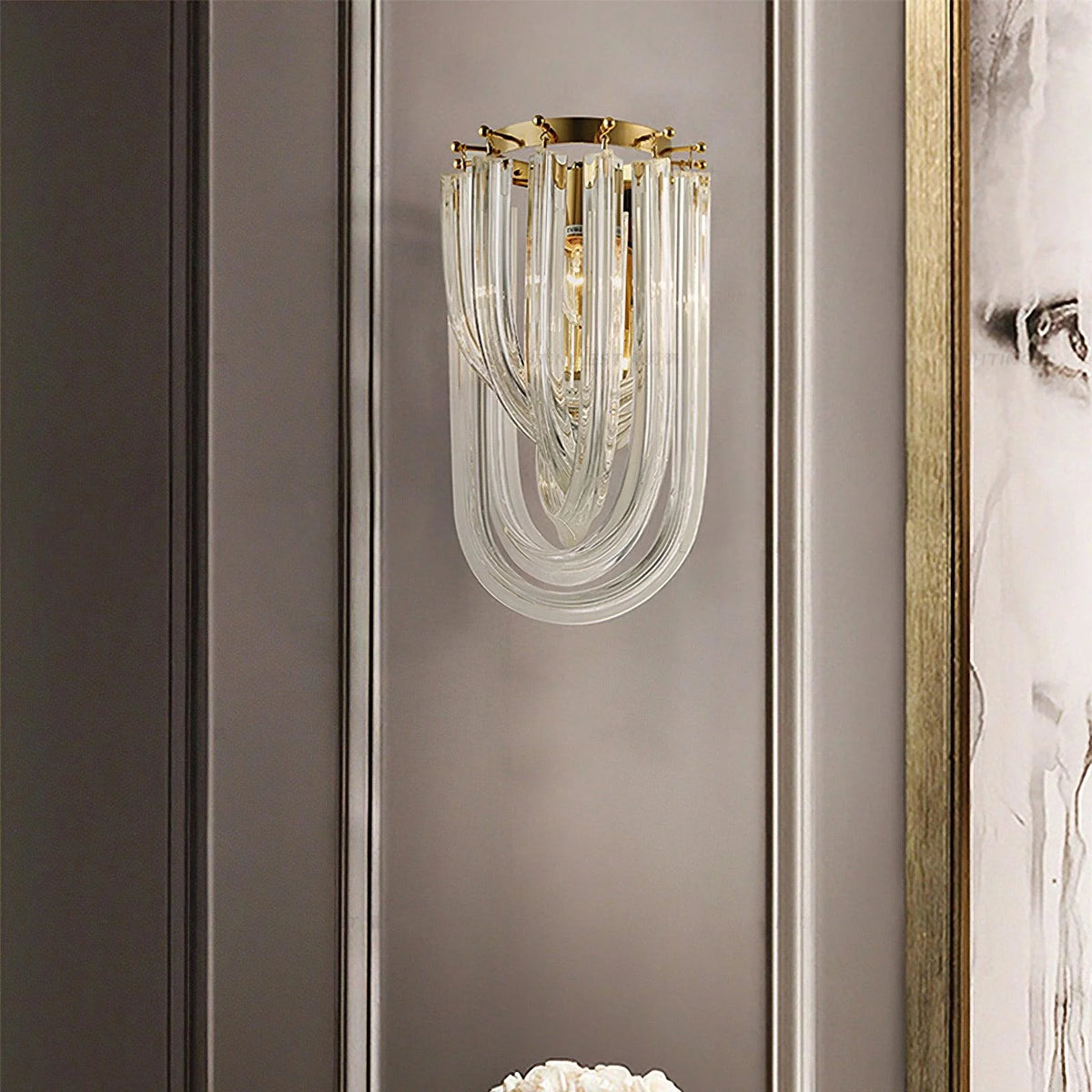 Wall Lamp | Handblown Glass & Gold Metal Base | 23 x 40 cm