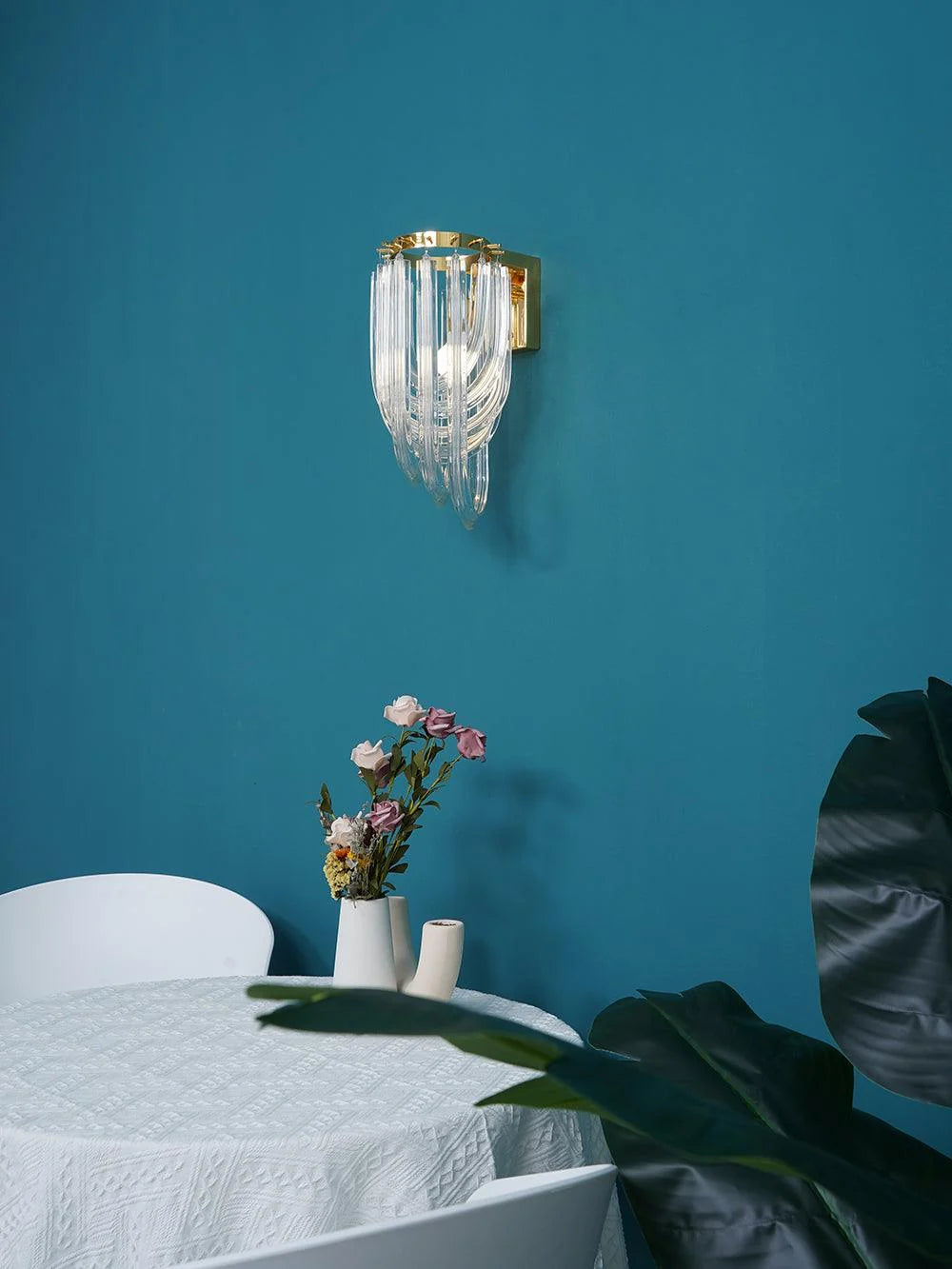 Wall Lamp | Handblown Glass & Gold Metal Base | 23 x 40 cm