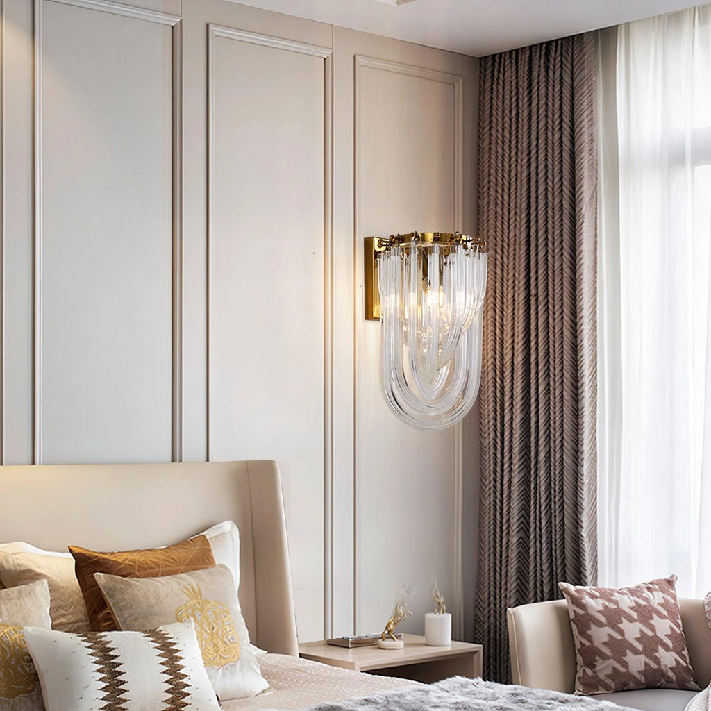 Wall Lamp | Handblown Glass & Gold Metal Base | 23 x 40 cm