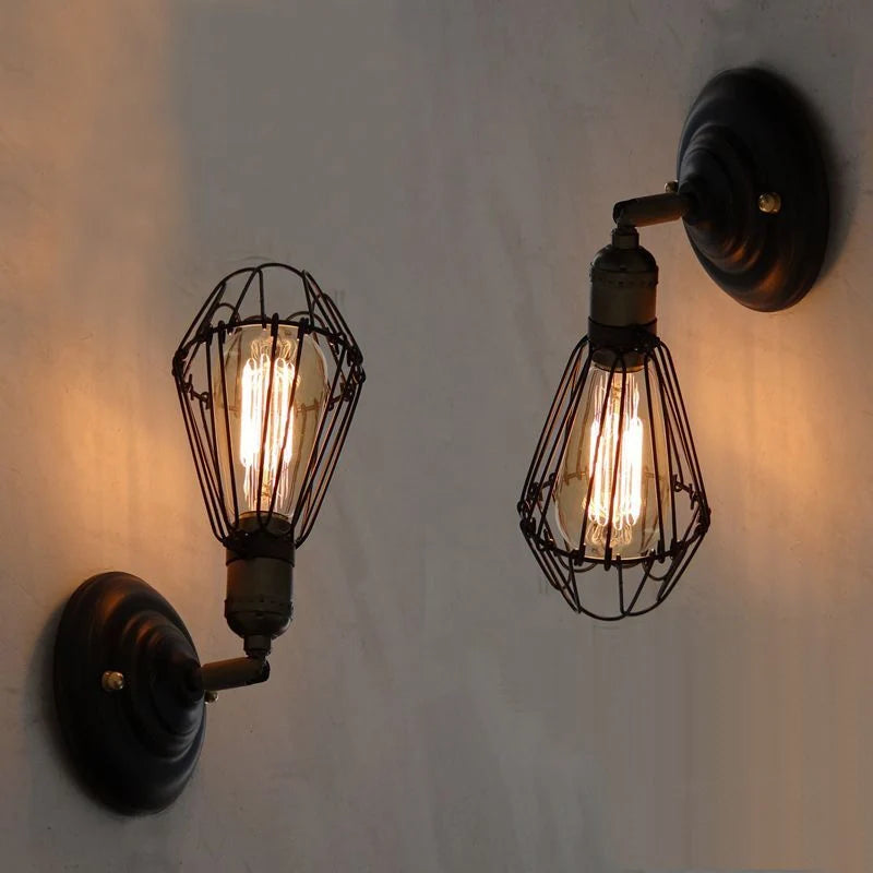 Wall Lamp | Industrial Metal Lantern | Black Or Rust Finish
