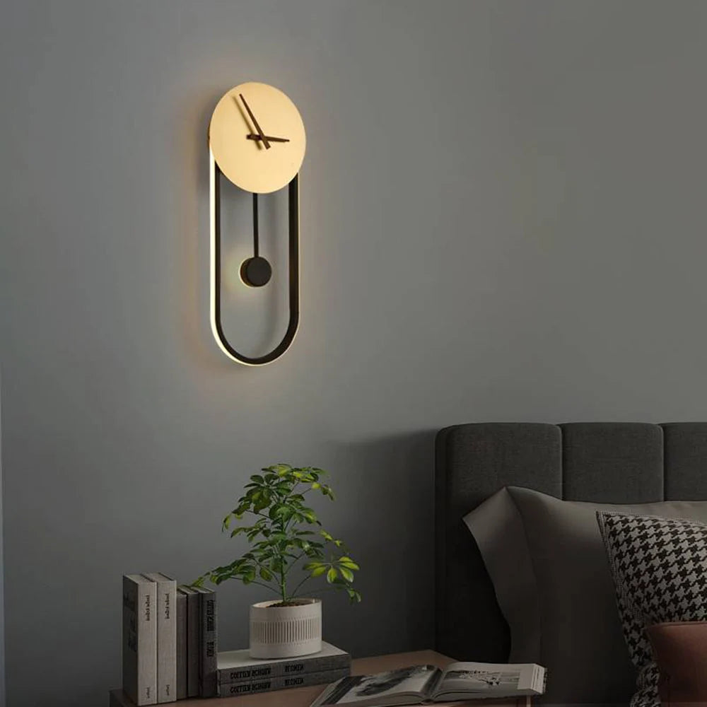 Wall Lamp | Metal & Acrylic With Built-In Clock | Hardwired