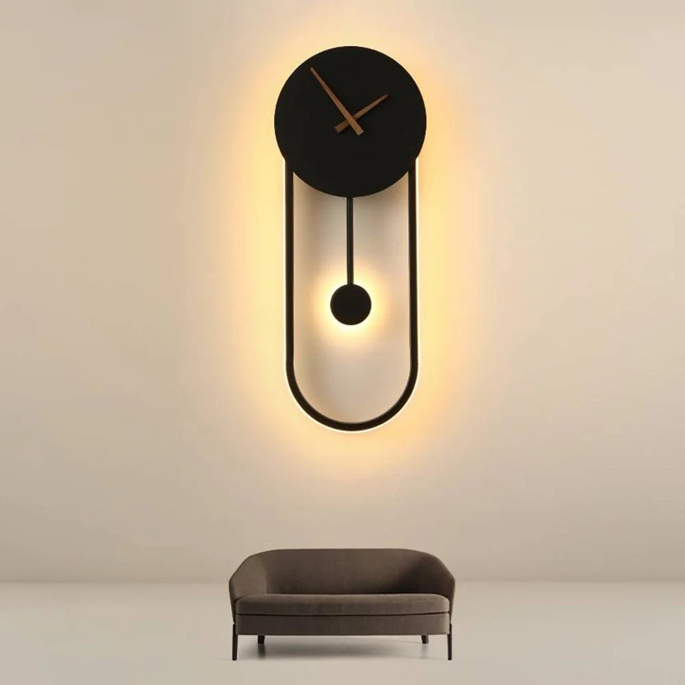 Wall Lamp | Metal & Acrylic With Built-In Clock | Hardwired