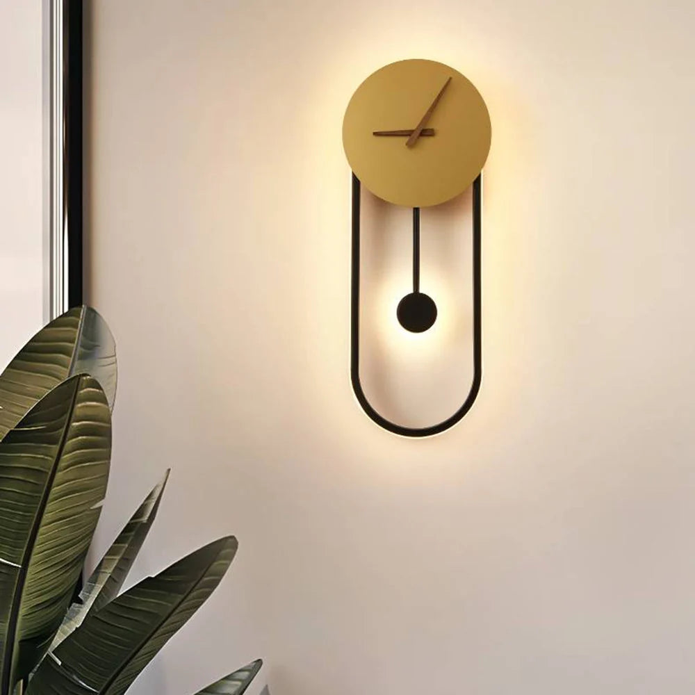 Wall Lamp | Metal & Acrylic With Built-In Clock | Hardwired