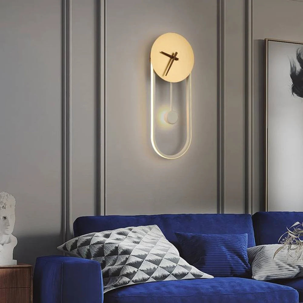 Wall Lamp | Metal & Acrylic With Built-In Clock | Hardwired
