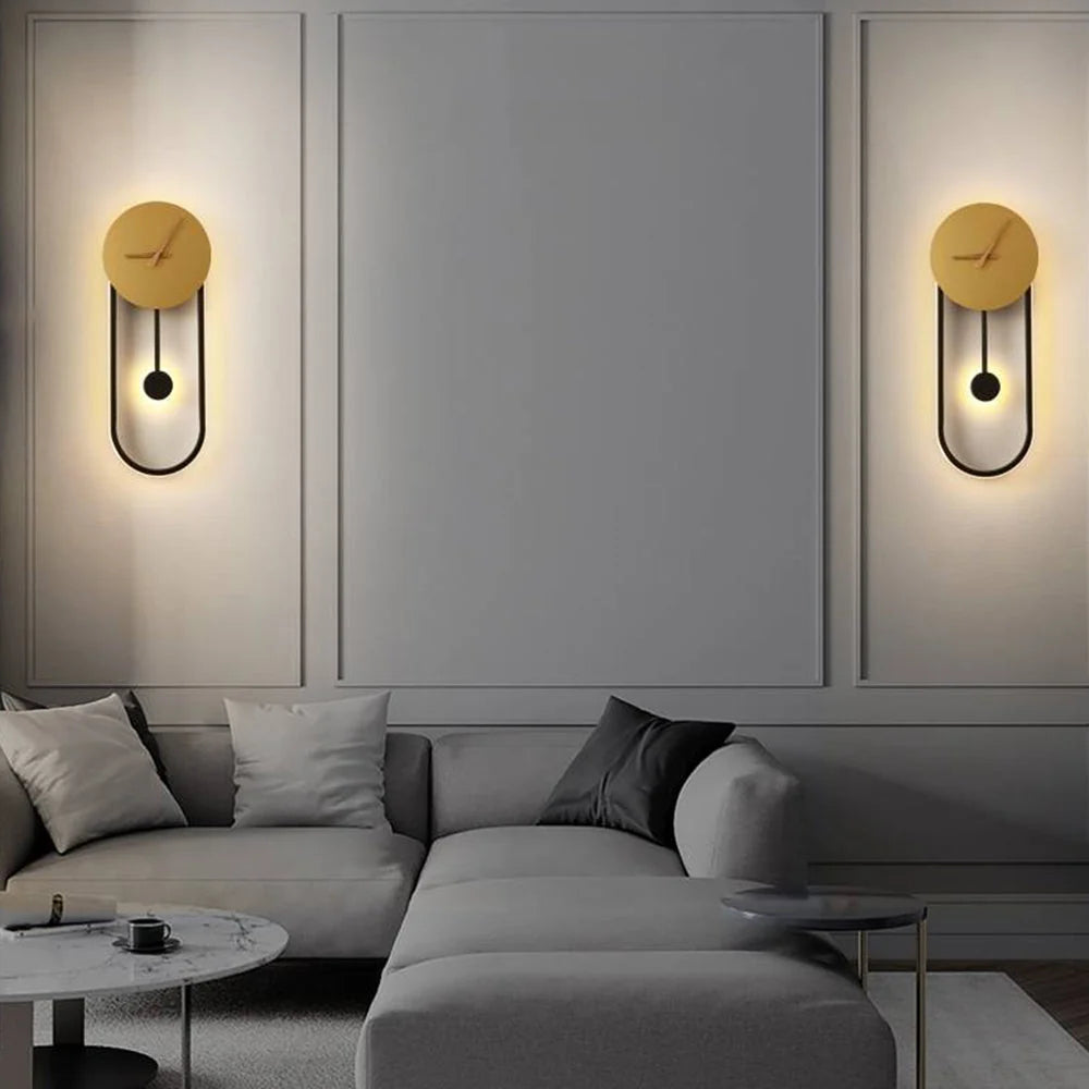 Wall Lamp | Metal & Acrylic With Built-In Clock | Hardwired