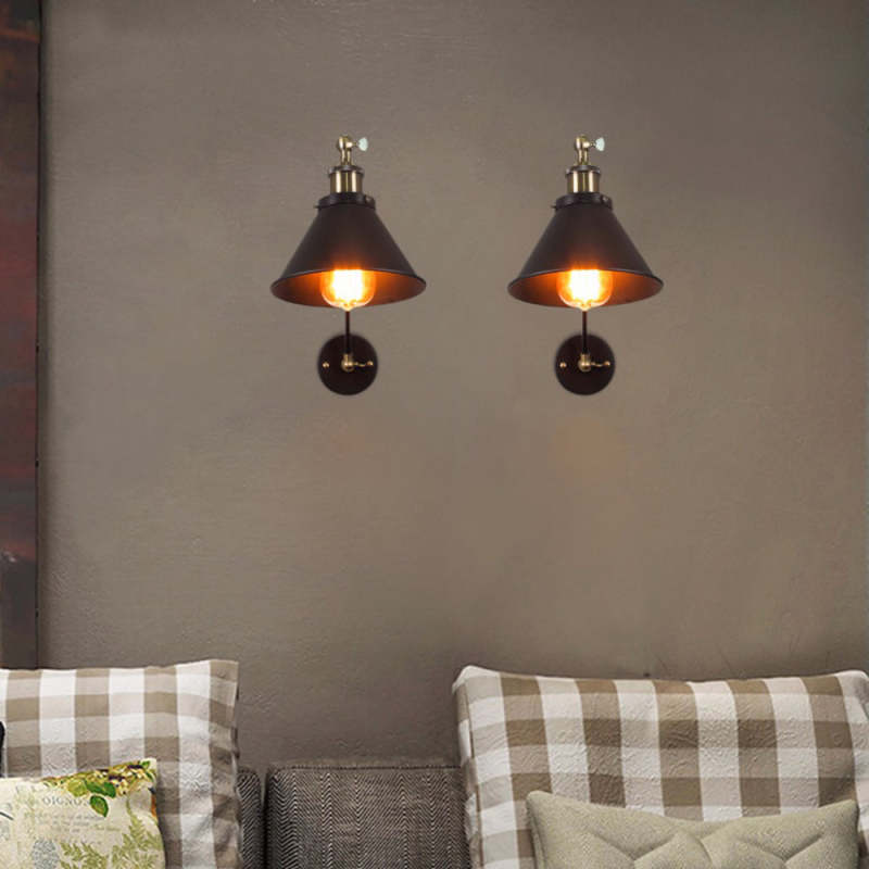 Wall Lamp | Metal Cone Shade & Adjustable Swing Arm | Black & Gold