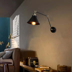 Wall Lamp | Metal Cone Shade & Adjustable Swing Arm | Black & Gold