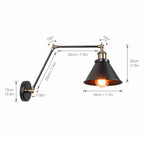 Wall Lamp | Metal Cone Shade & Adjustable Swing Arm | Black & Gold