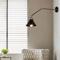 Wall Lamp | Metal Cone Shade & Adjustable Swing Arm | Black & Gold