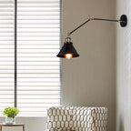 Wall Lamp | Metal Cone Shade & Adjustable Swing Arm | Black & Gold