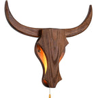 Wall Lamp | Rustic Solid Wood Cow Head & Built-In LED | 52 cm Wide