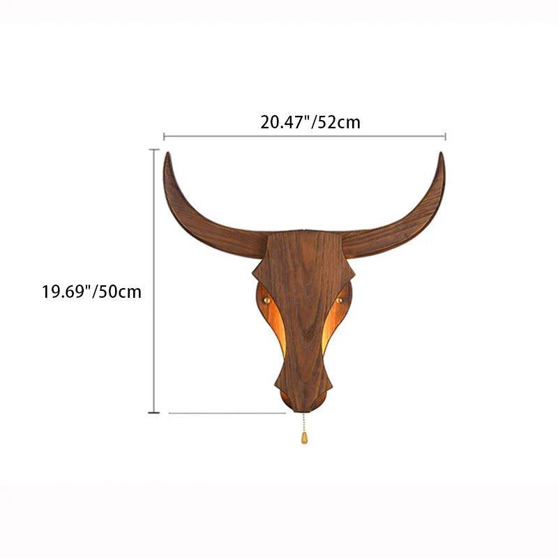 Wall Lamp | Rustic Solid Wood Cow Head & Built-In LED | 52 cm Wide