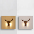 Wall Lamp | Rustic Solid Wood Cow Head & Built-In LED | 52 cm Wide