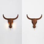 Wall Lamp | Rustic Solid Wood Cow Head & Built-In LED | 52 cm Wide