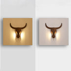 Wall Lamp | Rustic Solid Wood Cow Head & Built-In LED | 52 cm Wide