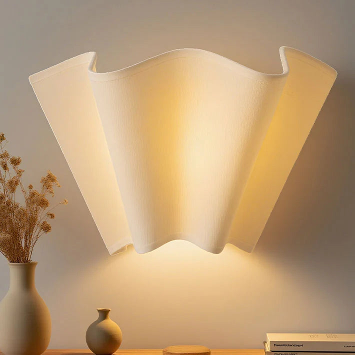 Wall Lamp | Scalloped Linen Shade & Dimmable | E26/E27 Compatible