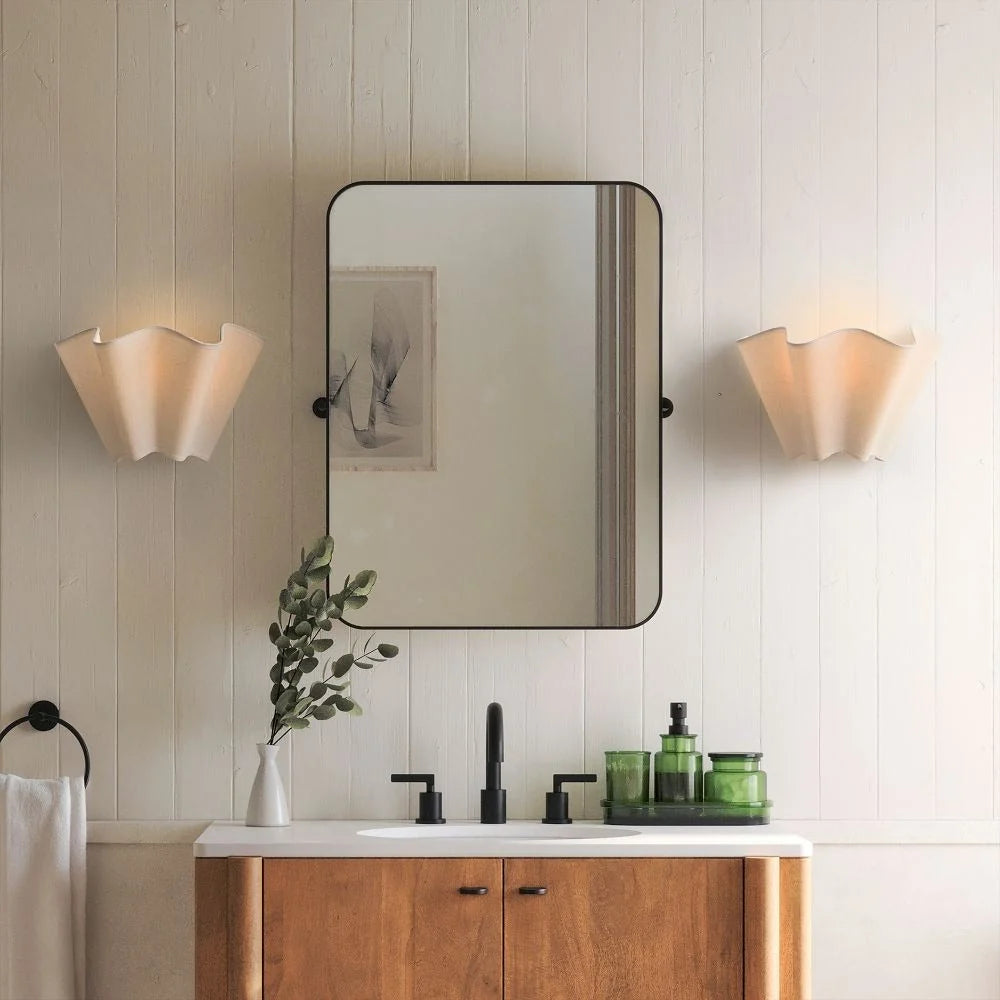 Wall Lamp | Scalloped Linen Shade & Dimmable | E26/E27 Compatible